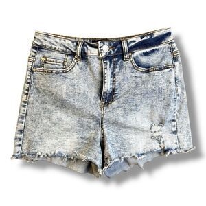 Indigo Rein Acid Wash Denim Cut Off Shorts